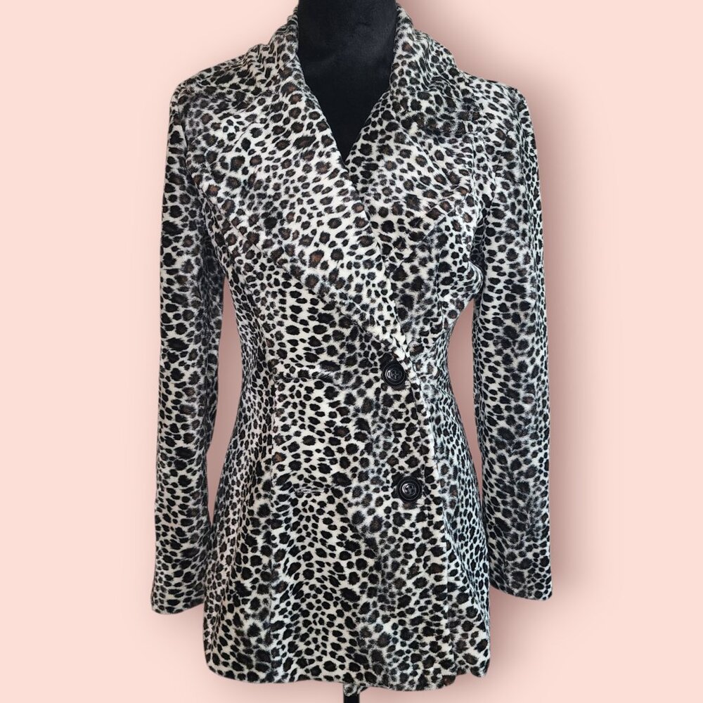 VTG La Belle Cheetah print double breasted coat size S mob wife glam leopard